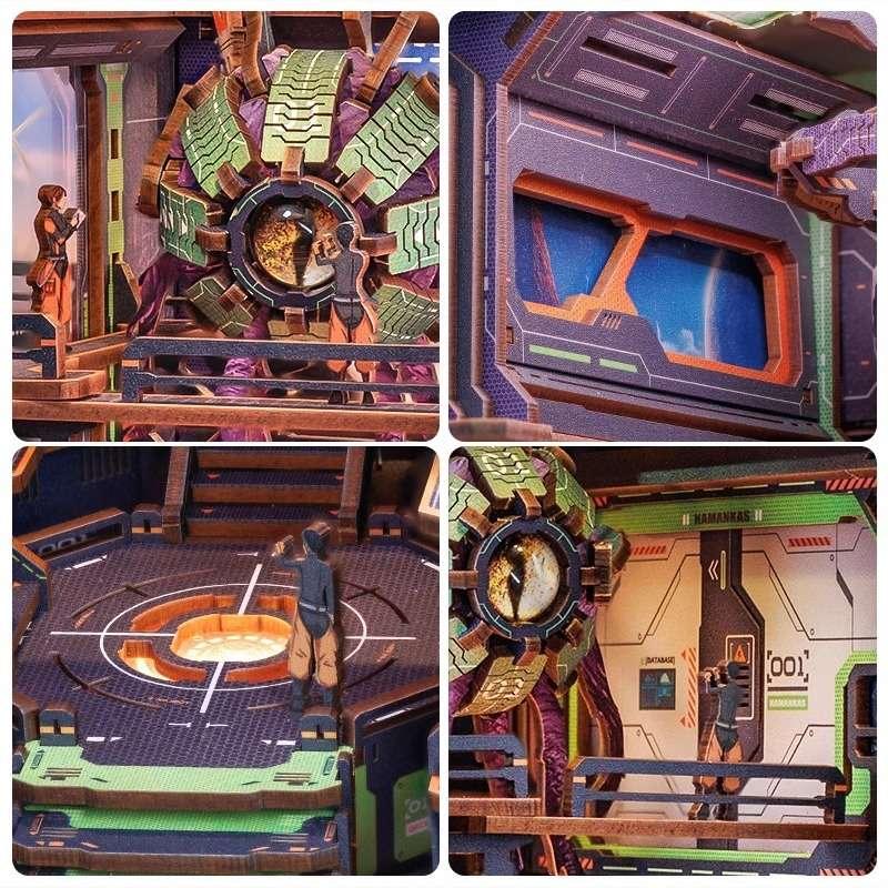 The Eye of Old God DIY Book Nook Kit, a cosmos themed miniature crafts with rich detailed scenes, interactive mechanism, touch switch light, and easy snap-in design, perfect for 3D puzzles bookend lovers, model building lovers, dollhouse collectors, bookshelf insert decor, A great DIY project for space lovers.