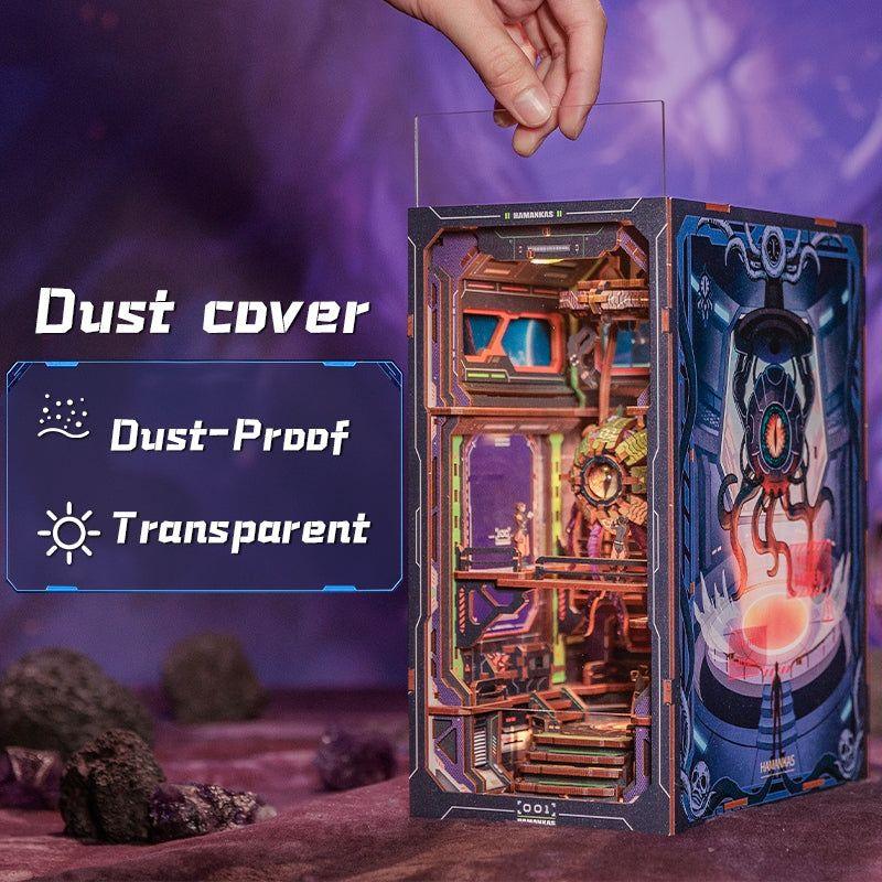 The Eye of Old God DIY Book Nook Kit, a cosmos themed miniature crafts with rich detailed scenes, interactive mechanism, touch switch light, and easy snap-in design, perfect for 3D puzzles bookend lovers, model building lovers, dollhouse collectors, bookshelf insert decor, A great DIY project for space lovers.