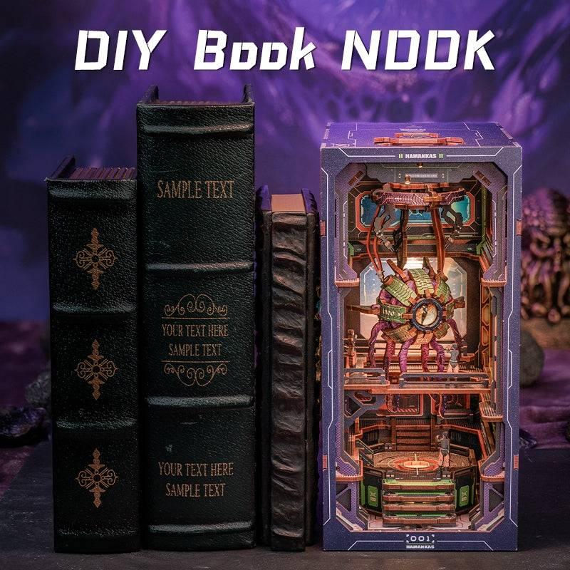 The Eye of Old God DIY Book Nook Kit, a cosmos themed miniature crafts with rich detailed scenes, interactive mechanism, touch switch light, and easy snap-in design, perfect for 3D puzzles bookend lovers, model building lovers, dollhouse collectors, bookshelf insert decor, A great DIY project for space lovers.