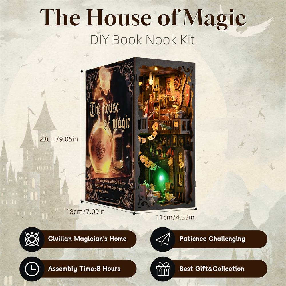 dimensions of The House of Magic DIY Book Nook Kit