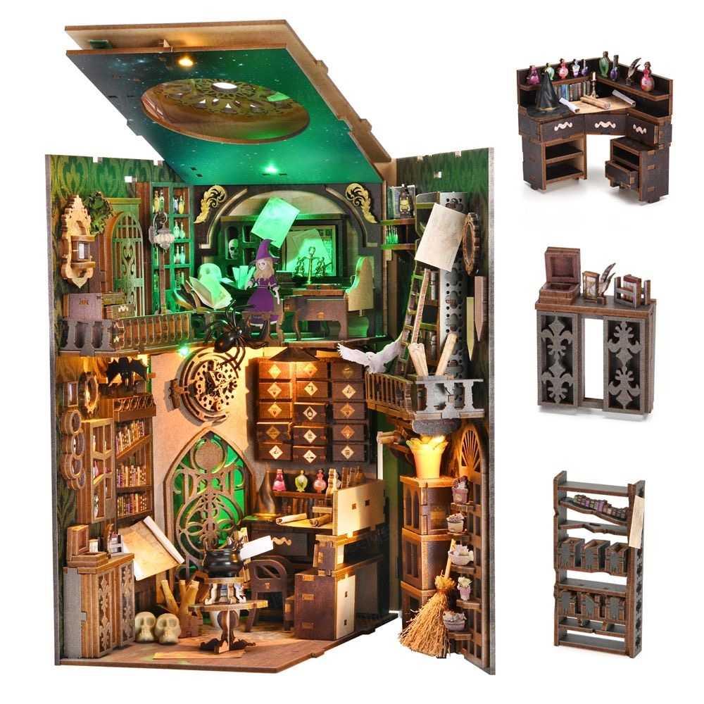 The Master's House DIY Book Nook Kit, a magic college series miniature crafts inspired by Harry Potter, with abundant scenes, snap-in design, dust cover, perfect for bookend lovers, model building lovers, dollhouse collectors, bookshelf insert decor. A great DIY project for wizarding world lovers.