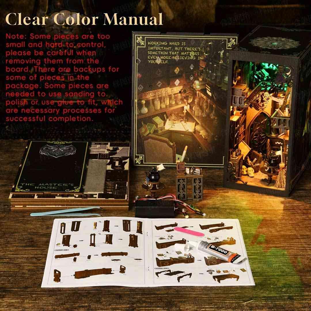 The Master's House DIY Book Nook Kit, a magic college series miniature crafts inspired by Harry Potter, with abundant scenes, snap-in design, dust cover, perfect for bookend lovers, model building lovers, dollhouse collectors, bookshelf insert decor. A great DIY project for wizarding world lovers.