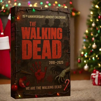 The Walking Dead 15th Anniversary Advent Calendar with Christmas decorations in the background