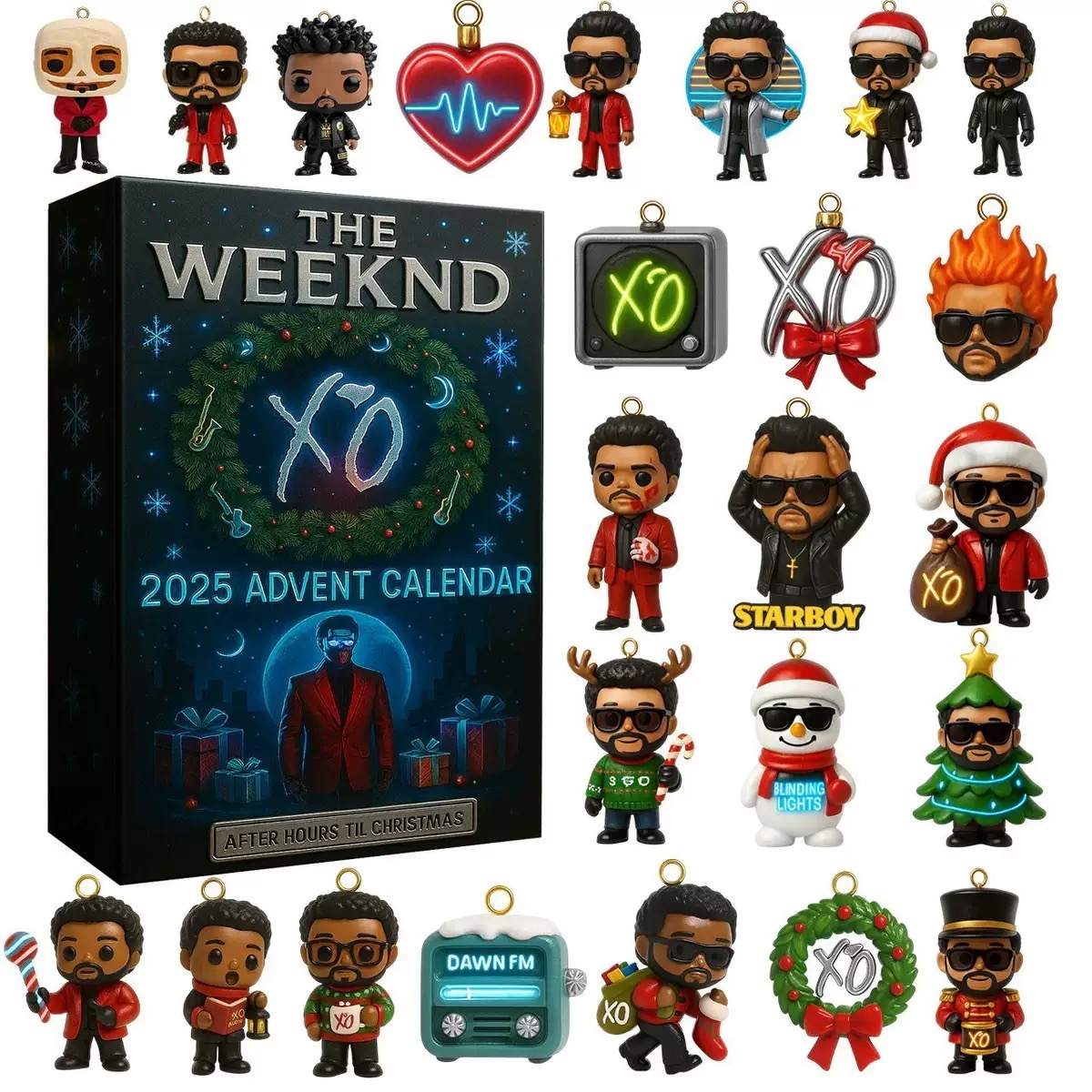 The Weeknd 2025 Advent Calendar with collectible figurines and decorations.