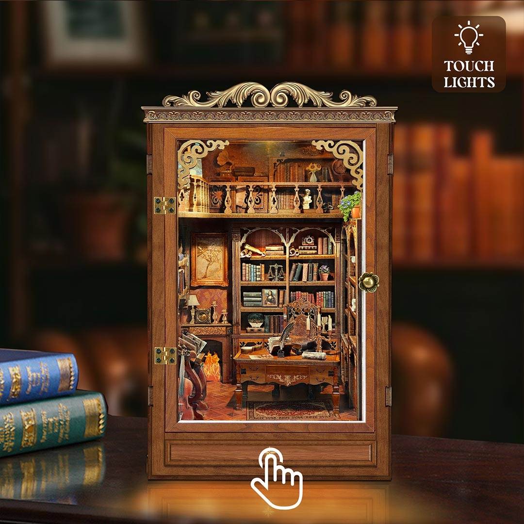 image displaying the touch switch for lighting design in Time Book House Wooden Book Nook
