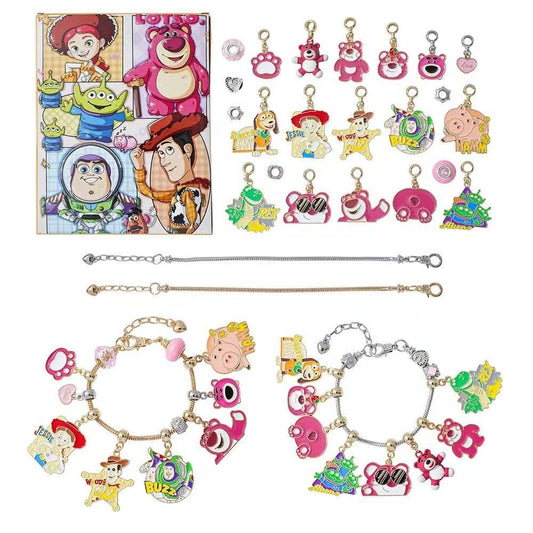 Toy Story-themed jewelry set with charms and bracelets and a advent calendar box
