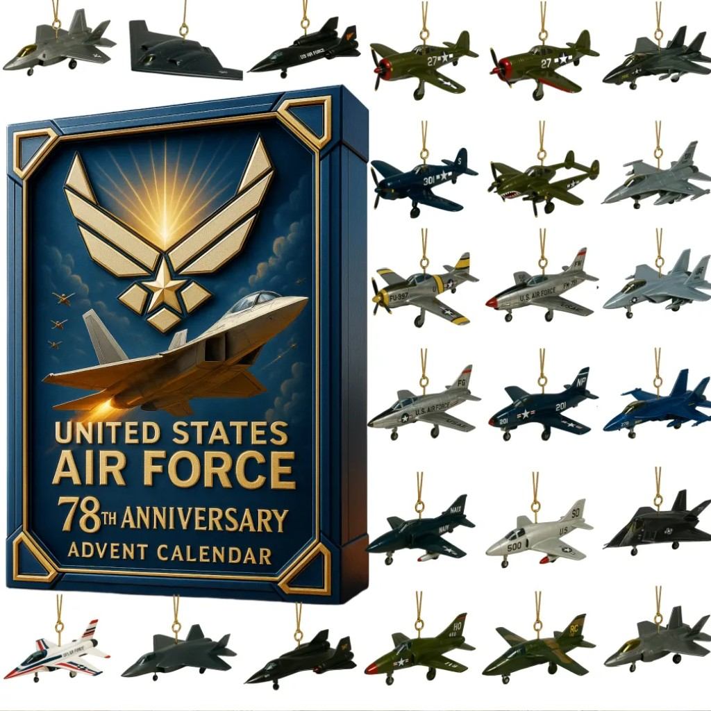 United States Air Force 78th Anniversary Advent Calendar with airplane ornaments