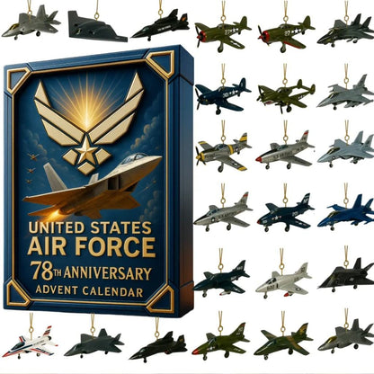 United States Air Force 78th Anniversary Advent Calendar with airplane ornaments