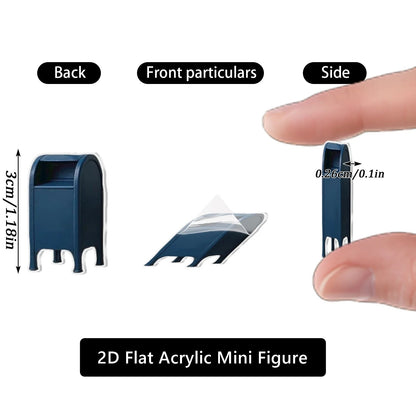 2D flat acrylic mini figure with measurements and perspectives shown