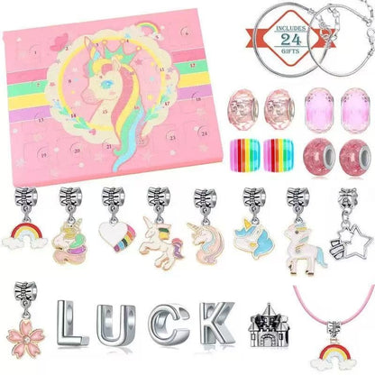 Unicorn-themed jewelry set Advent Calendar with charms and packaging