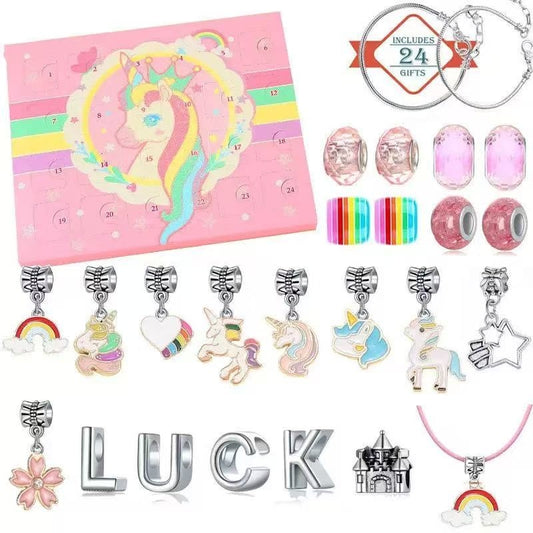 Unicorn-themed jewelry set Advent Calendar with charms and packaging