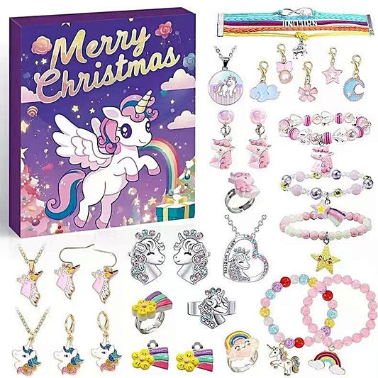 Unicorn-themed jewelry set with 'Merry Christmas' box