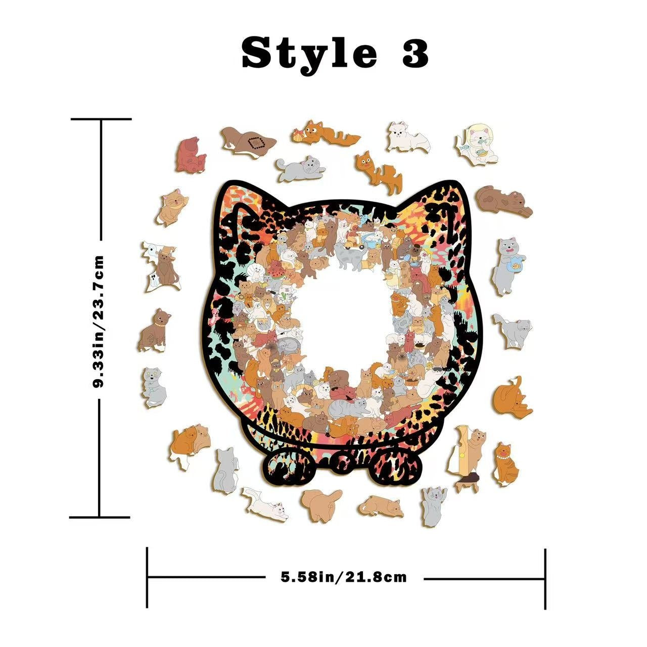 Unique Cat-Shaped Whimsy Wooden Jigsaw Puzzle