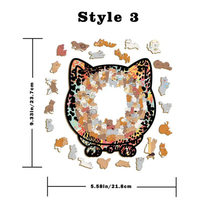 Unique Cat-Shaped Whimsy Wooden Jigsaw Puzzle
