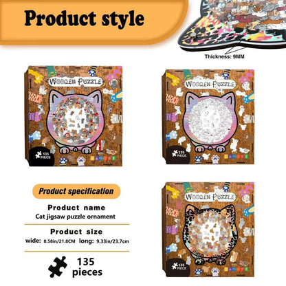Unique Cat-Shaped Whimsy Wooden Jigsaw Puzzle