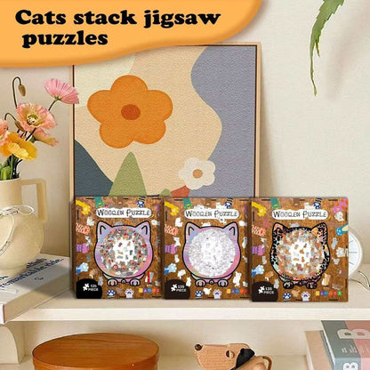 Unique Cat-Shaped Whimsy Wooden Jigsaw Puzzle