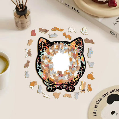 Unique Cat-Shaped Whimsy Wooden Jigsaw Puzzle