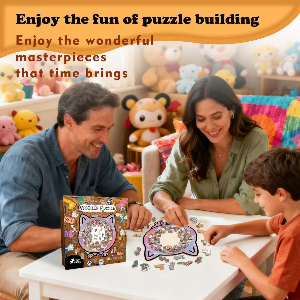 Unique Cat-Shaped Whimsy Wooden Jigsaw Puzzle