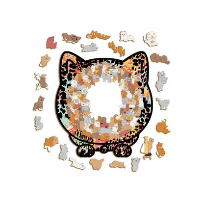 Unique Cat-Shaped Whimsy Wooden Jigsaw Puzzle