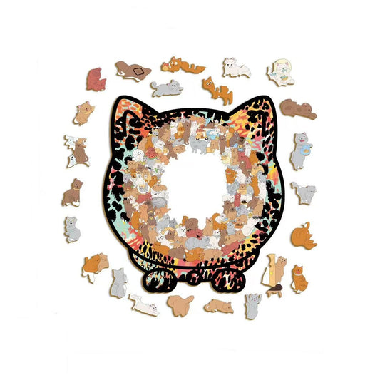 Unique Cat-Shaped Whimsy Wooden Jigsaw Puzzle