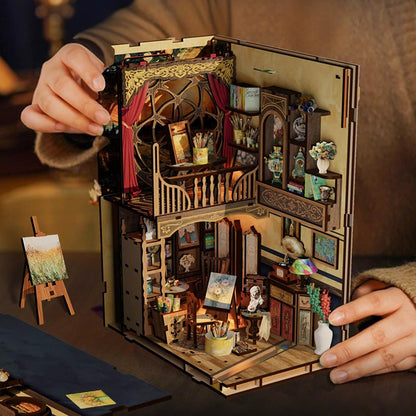 hands holding the semi-finished Van Gogh Studio Book Nook