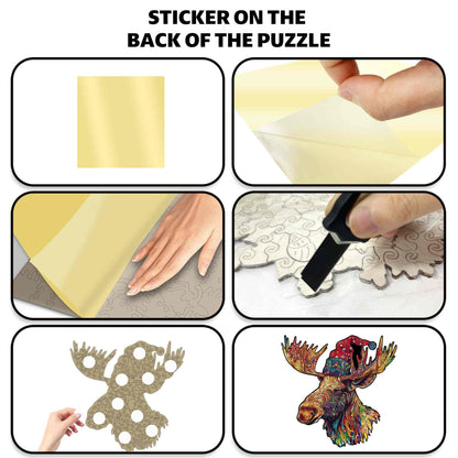 Vibrant Christmas Moose Wooden Jigsaw Puzzle - Abstract Animal Whimsy Pieces