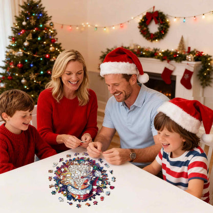 Vibrant Santa Portrait Wooden Jigsaw Puzzle - Psychedelic Christmas Art