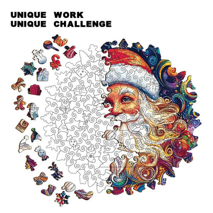 Vibrant Santa Portrait Wooden Jigsaw Puzzle - Psychedelic Christmas Art