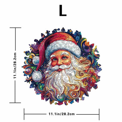 Vibrant Santa Portrait Wooden Jigsaw Puzzle - Psychedelic Christmas Art