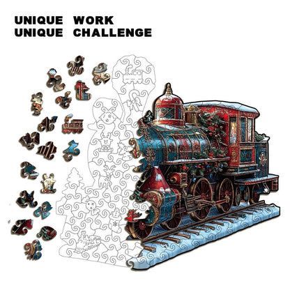Vintage Christmas Steam Train Wooden Jigsaw Puzzle