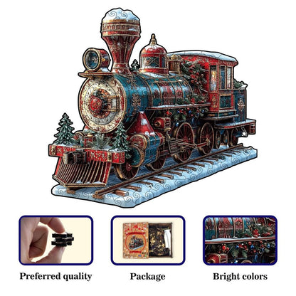Vintage Christmas Steam Train Wooden Jigsaw Puzzle