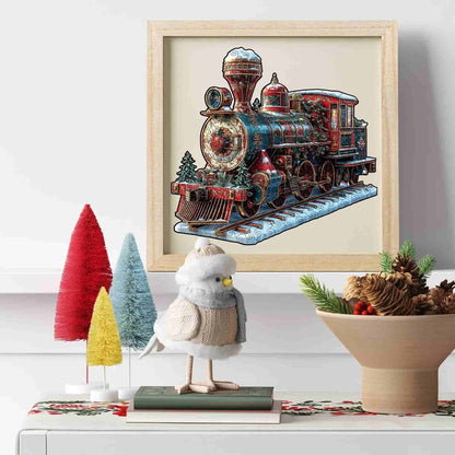 Vintage Christmas Steam Train Wooden Jigsaw Puzzle