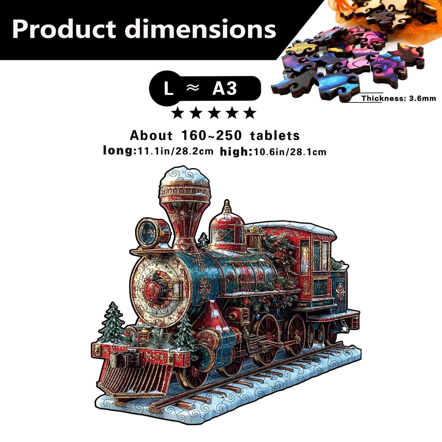 Vintage Christmas Steam Train Wooden Jigsaw Puzzle