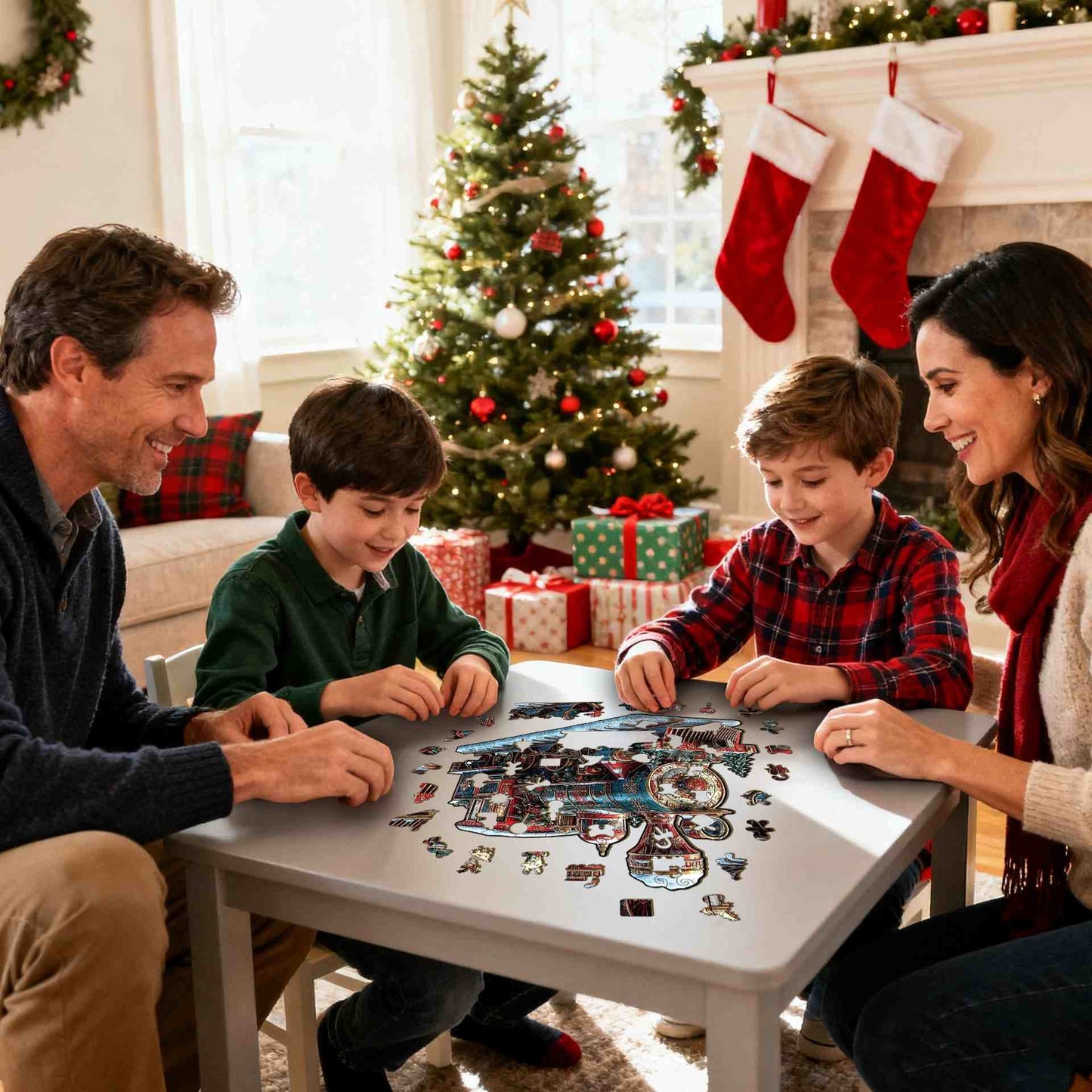 Vintage Christmas Steam Train Wooden Jigsaw Puzzle