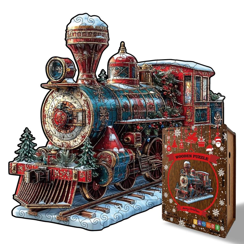 Vintage Christmas Steam Train Wooden Jigsaw Puzzle