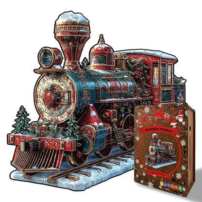 Vintage Christmas Steam Train Wooden Jigsaw Puzzle