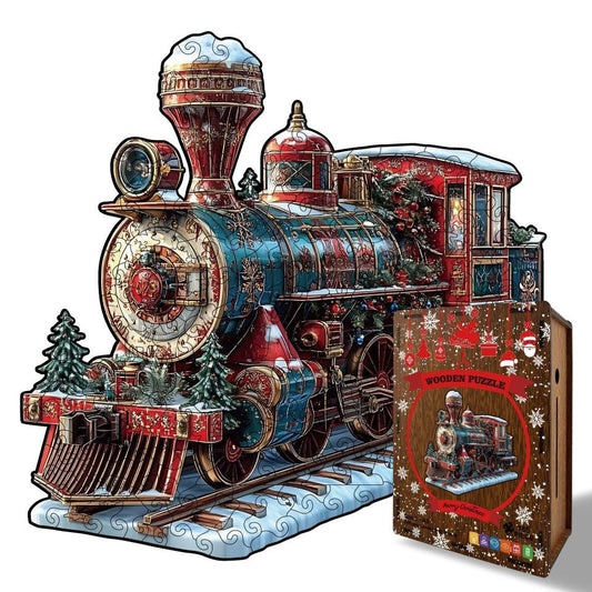 Vintage Christmas Steam Train Wooden Jigsaw Puzzle