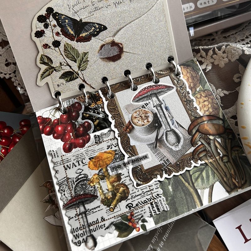 DIY Journaling Kit with illustrations of nature and objects on a textured surface.