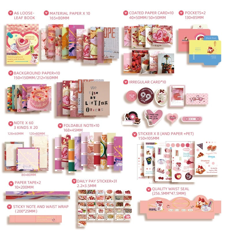 Assorted DIY Journaling Kit items including notebooks, stickers, and paper products on a white background.