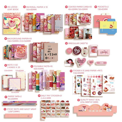 Assorted DIY Journaling Kit items including notebooks, stickers, and paper products on a white background.