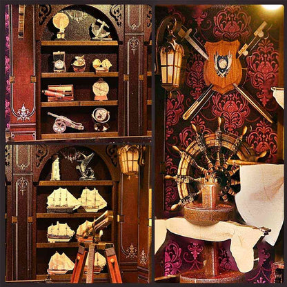 close-up interior with bookshelf, ship models, and decorative elements in the Voyage Memories Book Nook