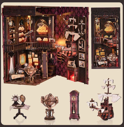 image displaying the internal design of Voyage Memories with various miniature objects and accessories, including a ship model.