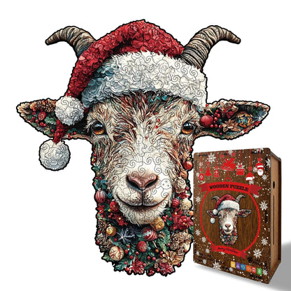 Whimsy Christmas Goat Wooden Jigsaw Puzzle