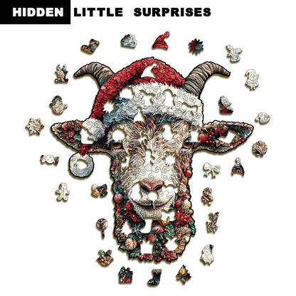 Whimsy Christmas Goat Wooden Jigsaw Puzzle