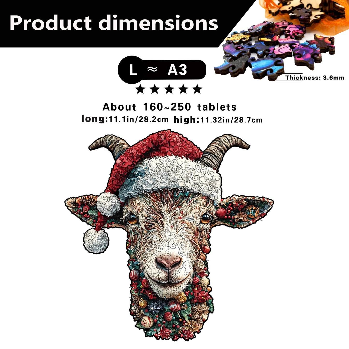 Whimsy Christmas Goat Wooden Jigsaw Puzzle