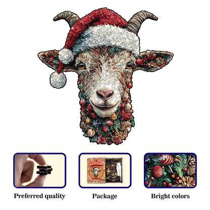 Whimsy Christmas Goat Wooden Jigsaw Puzzle
