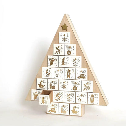 White Christmas Tree Wooden Advent Calendar