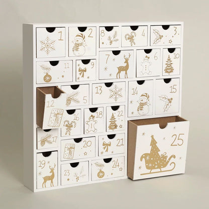 White Wooden Christmas Advent Calendar with 25 Drawers