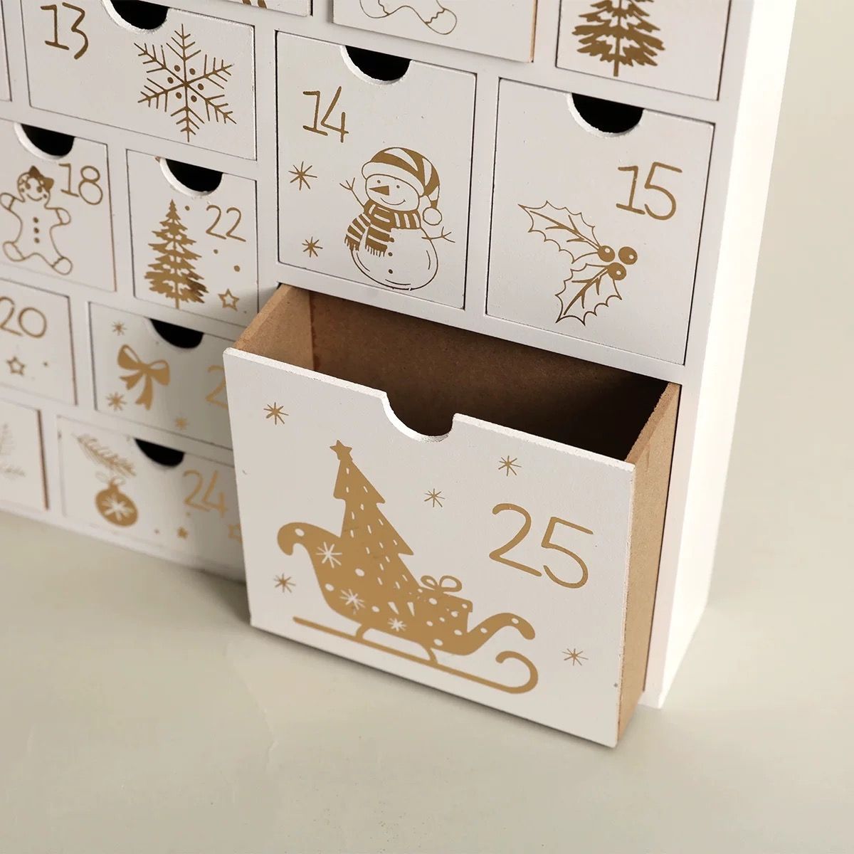 White Wooden Christmas Advent Calendar with 25 Drawers