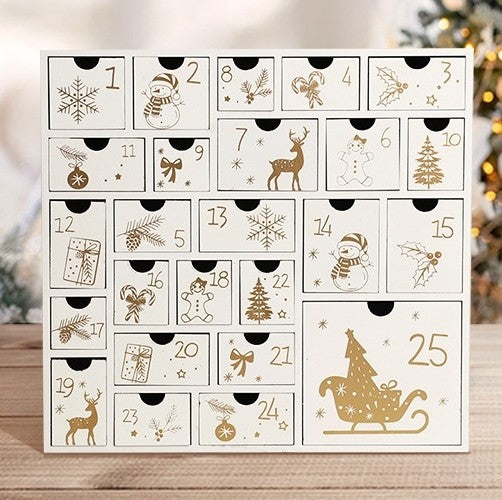 White Wooden Christmas Advent Calendar with 25 Drawers